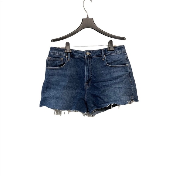 Good American Cut Off Medium Wash Raw Edge Frayed High Rise Denim Jean Shorts - Picture 4 of 8